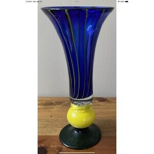 Mid Century Modern American Art Glass Vase circa 1960 Cobalt Blue 12” Tall